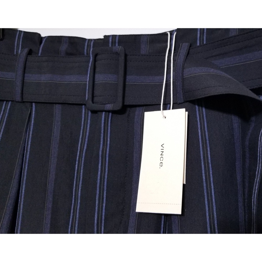 NWT Vince Dobby Stripe Belted Wide-Leg Pants in Indigo‎ High Rise Size 6 $385 - Picture 10 of 16
